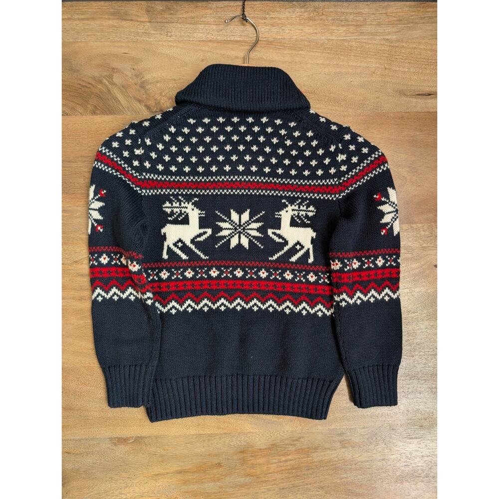 Polo Ralph Lauren Sweater Boys Size 6 Navy Reindeer Long Sleeve Shawl Collar NWT - Picture 2 of 5